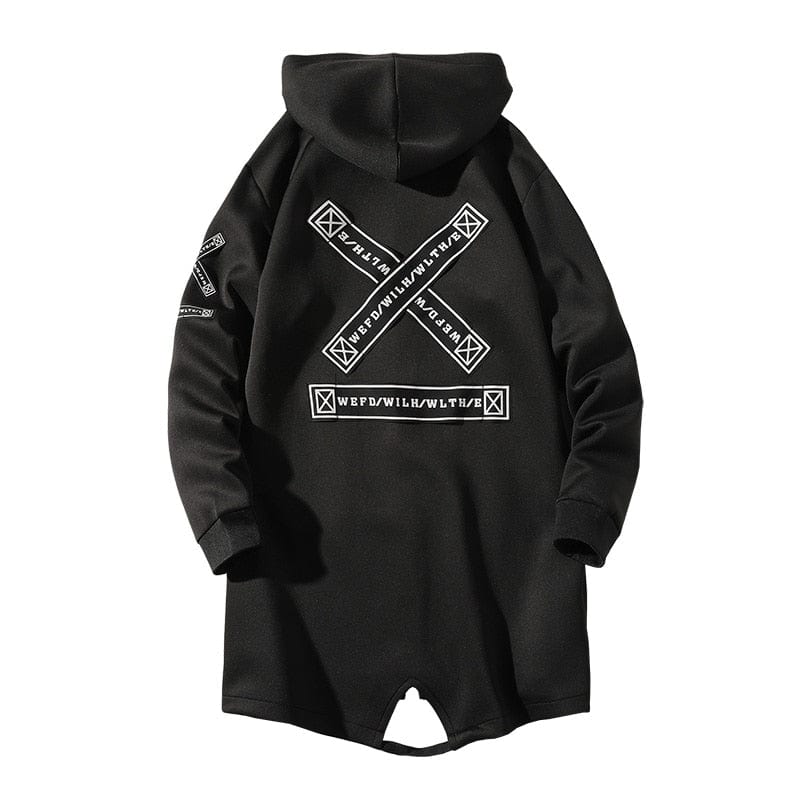 Men's Hooded Print Harajuku Ribbon Windbreaker Jacket