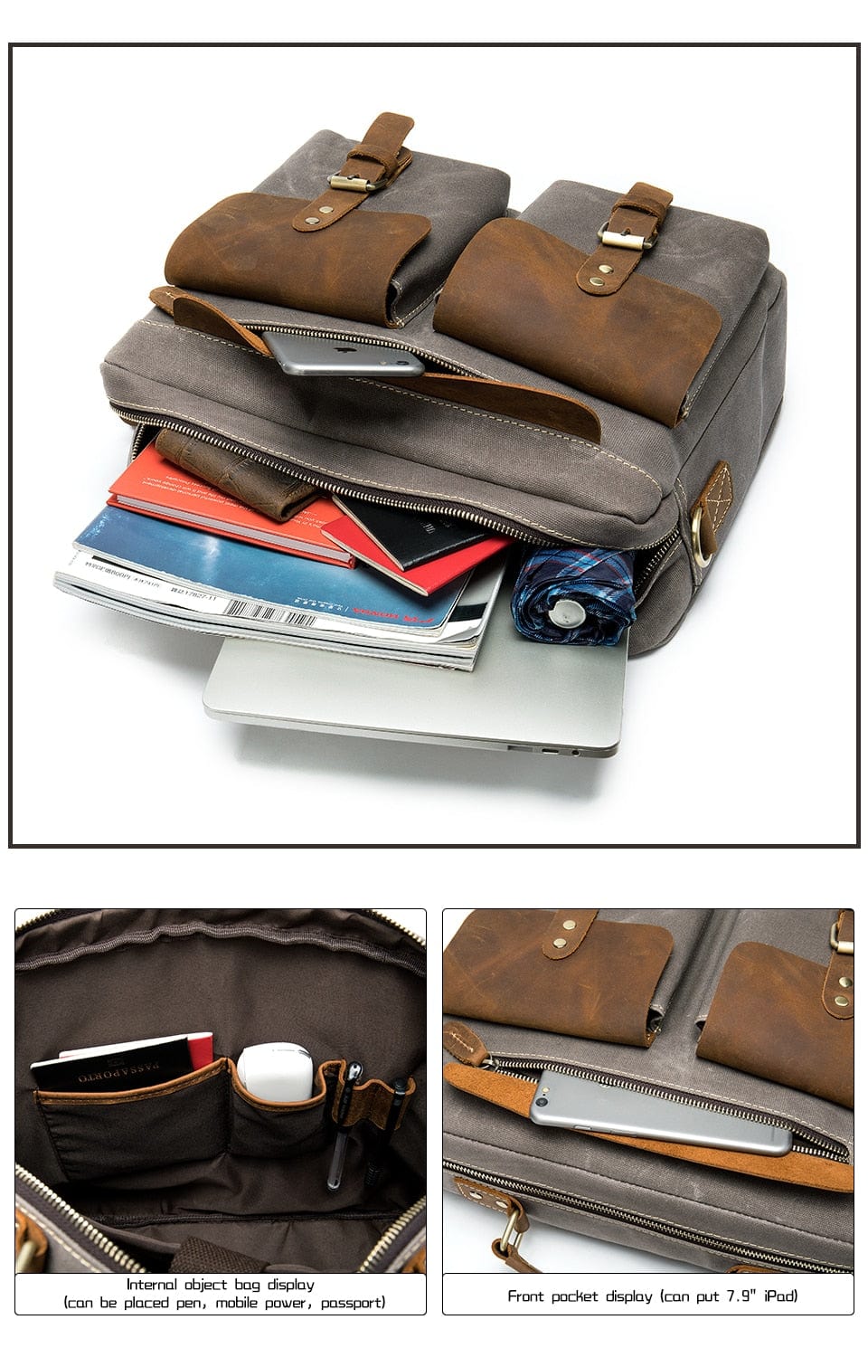 Men's Genuine Leather Business Laptop Briefcase, Lawyer Office Bag