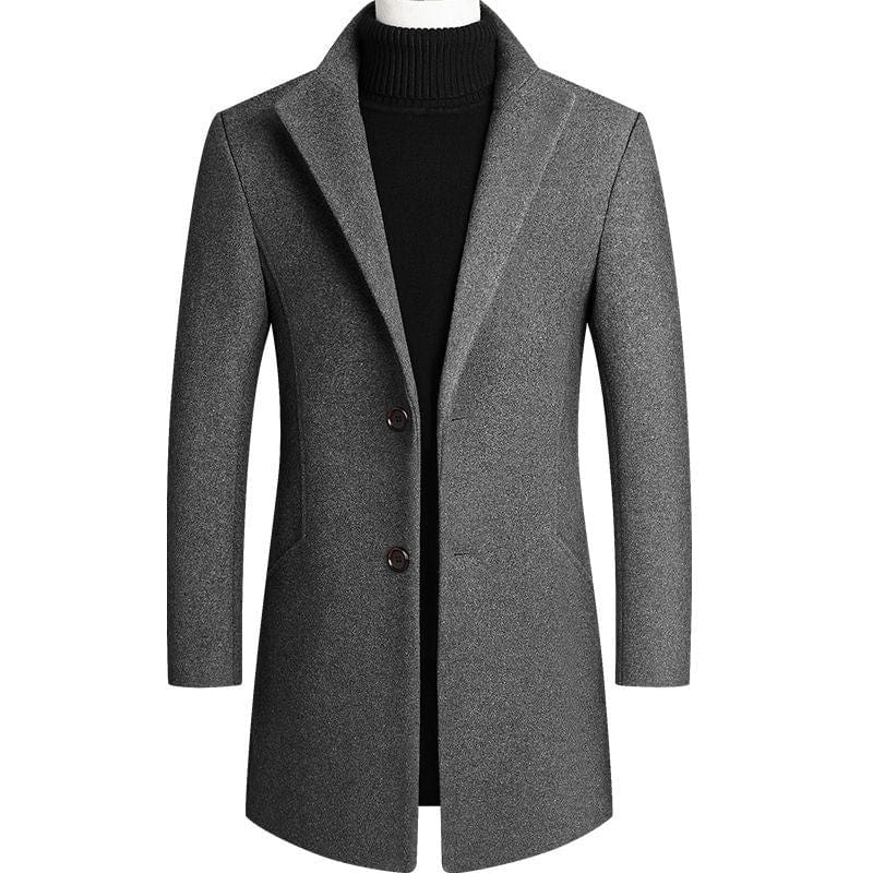 Men's Autumn Winter Wool-Blend Trench Coat, Turn-Down Collar Jacket