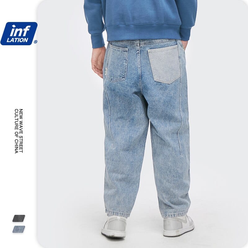 Men's Solid Patched Baggy Denim Jeans Pants Plus Size