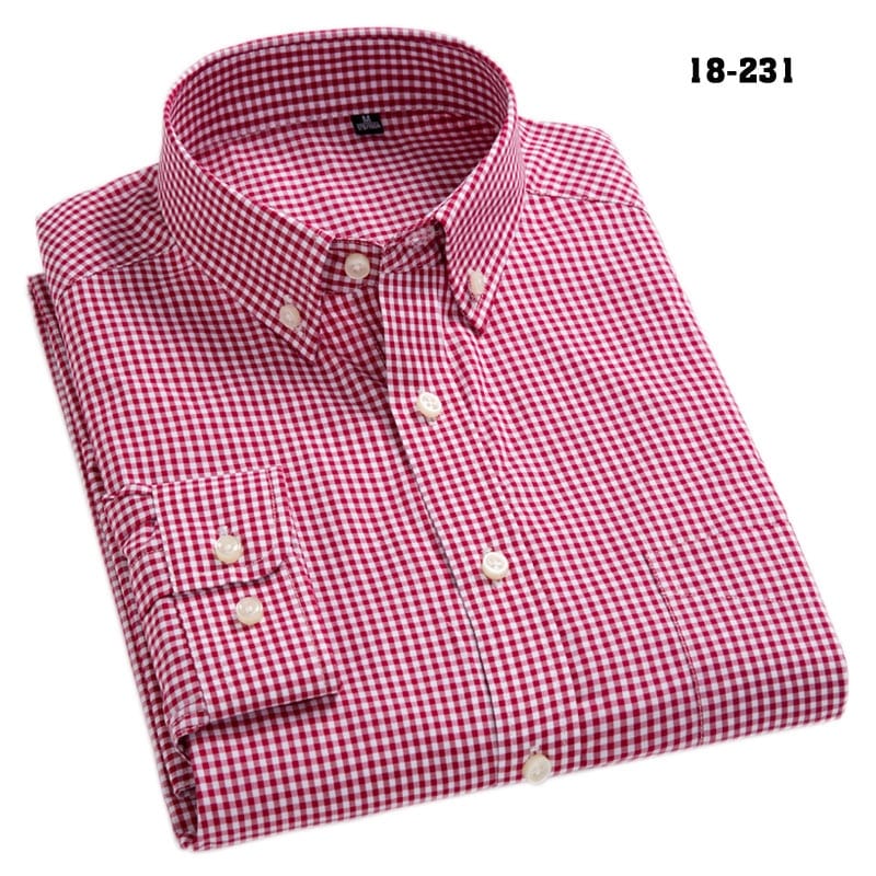 Men's Cotton Oxford Plaid Casual Dress Shirt
