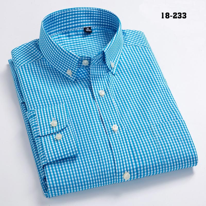Men's Cotton Oxford Plaid Casual Dress Shirt