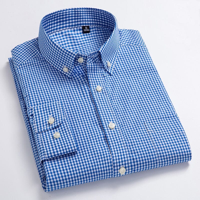 Men's Cotton Oxford Plaid Casual Dress Shirt