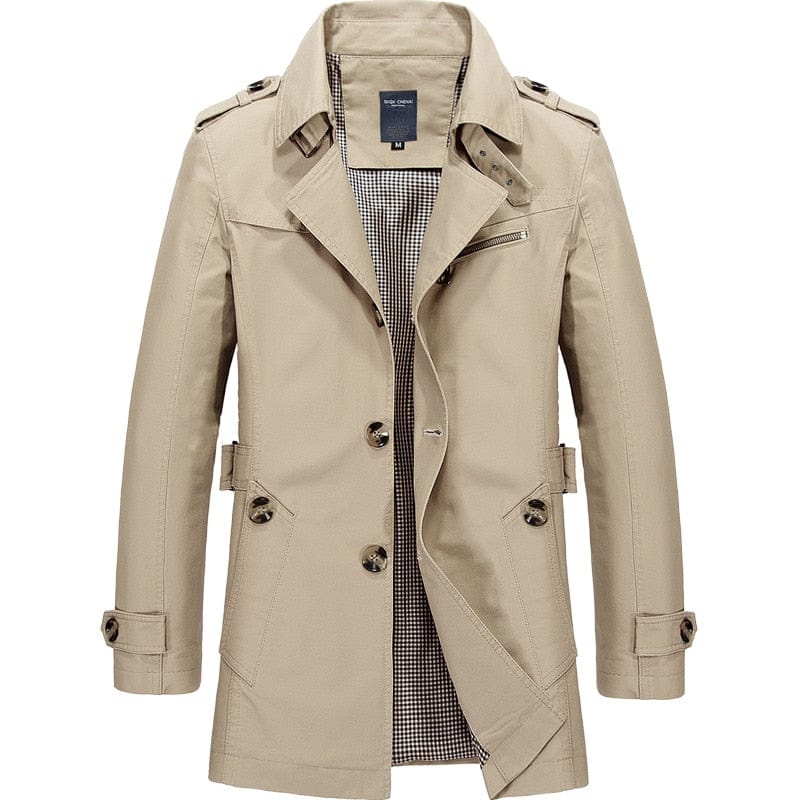 Men's Solid Color Casual Trench Overcoat Jacket