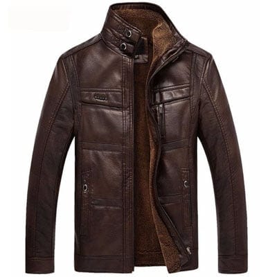 Men's PU Leather Faux Fur Winter Business Jacket
