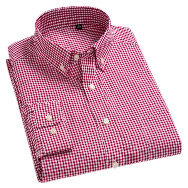 Men's Cotton Oxford Plaid Casual Dress Shirt