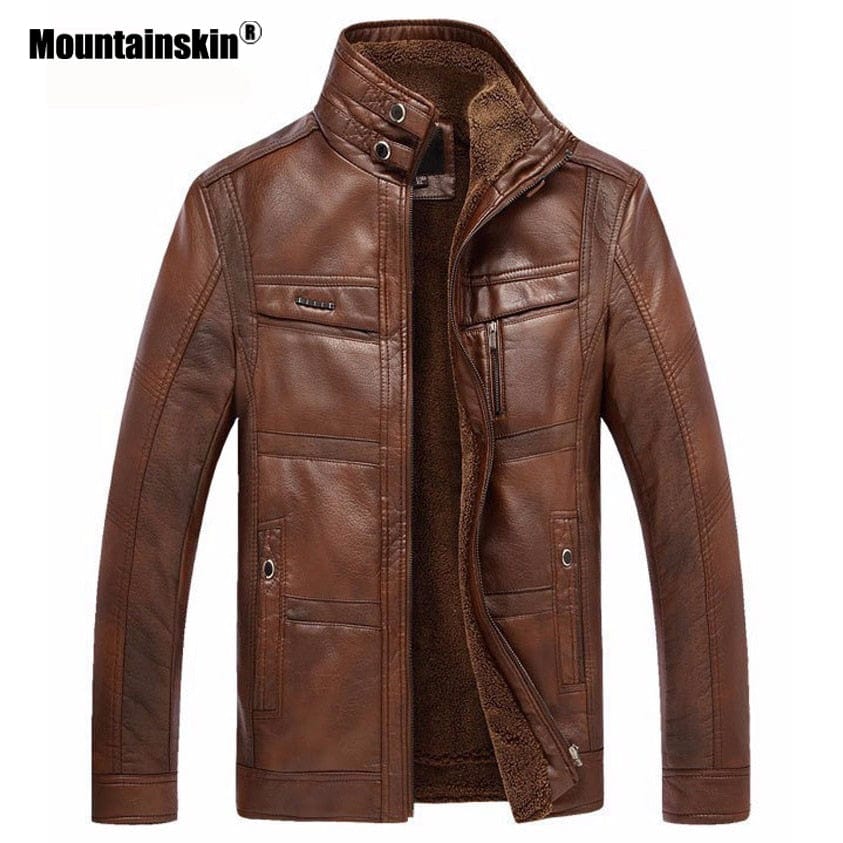 Men's PU Leather Faux Fur Winter Business Jacket