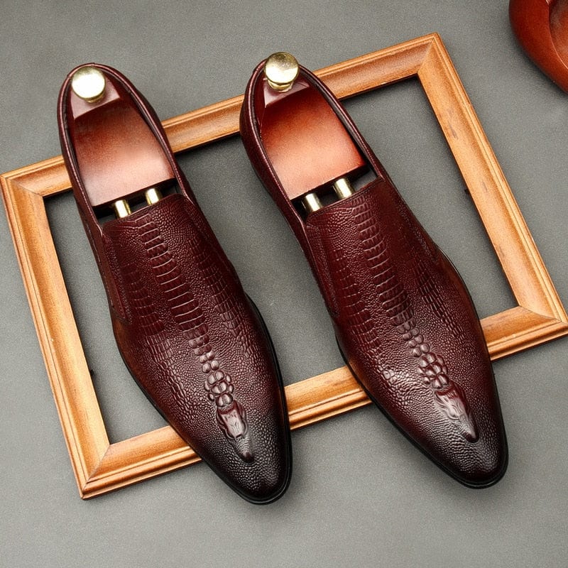 Men's Handmade Genuine Leather Slip-On Brogue Oxford Dress Shoes