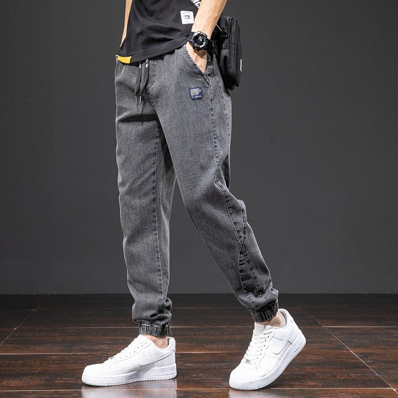 Men's Black Blue Baggy Cargo Denim Jogger Jeans, Plus 6XL-8XL