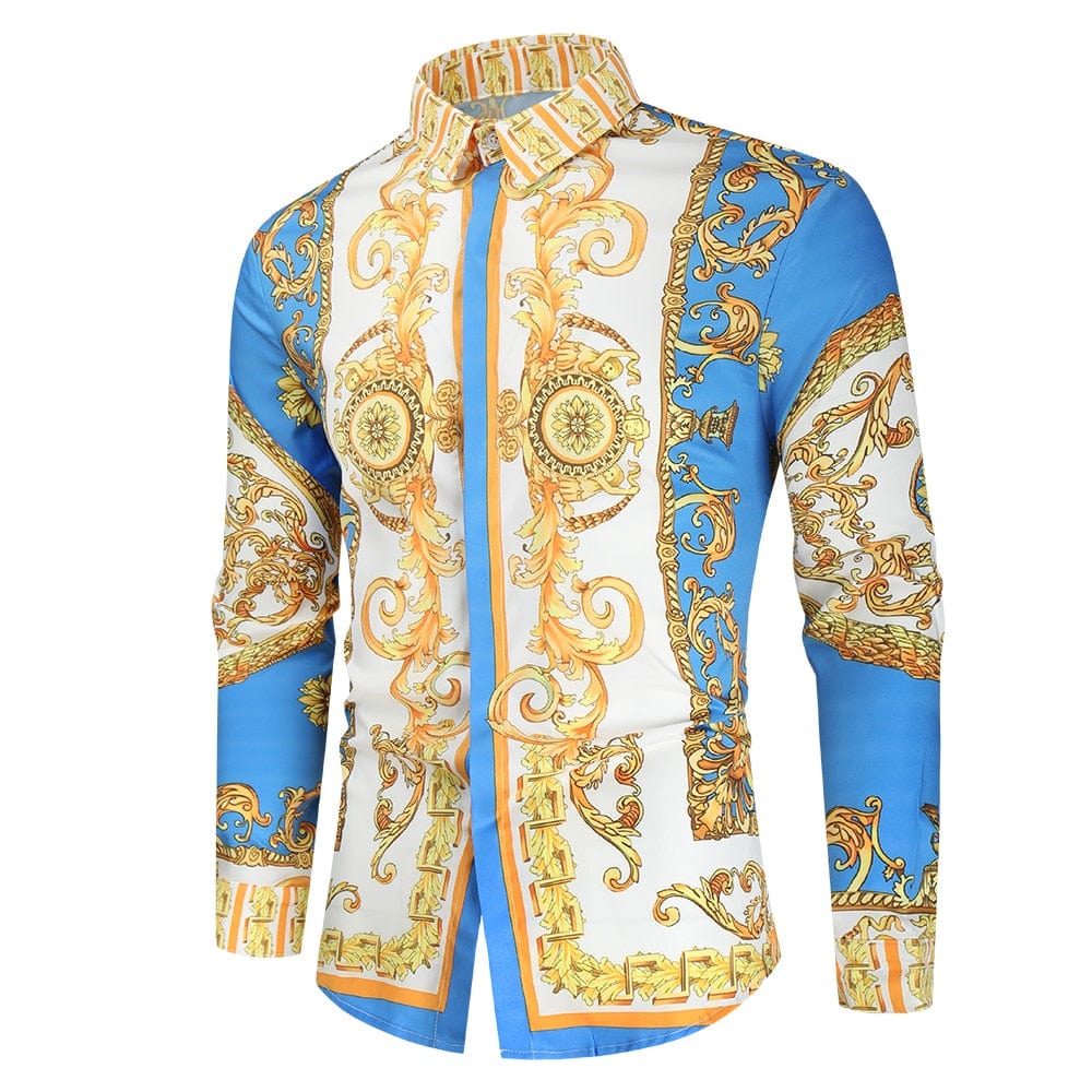 Men's Slim Fit Paisley Print Long Sleeve Prom Party Shirt