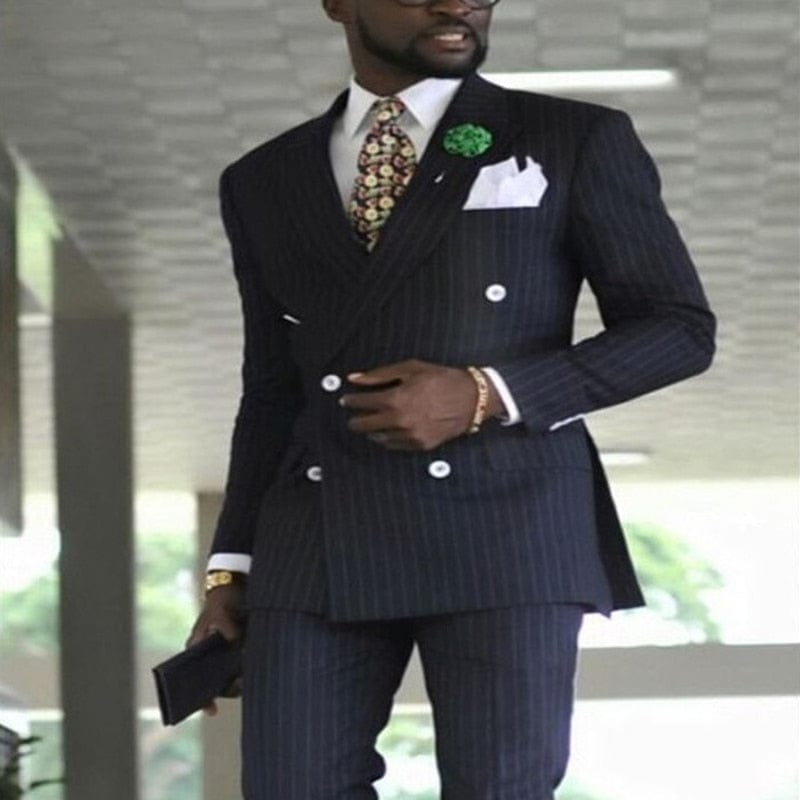 Men's Pinstripe Double-Breasted 2-Piece Wedding Tuxedo Suit