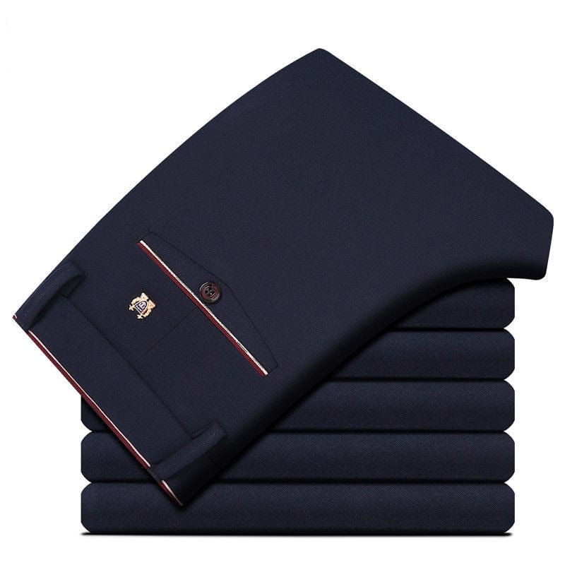 Men's Slim-Fit Solid Black Straight Dress Pants, Formal Trousers