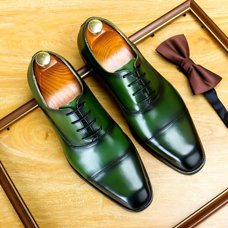 Men's Green Genuine Leather Lace-Up Oxford Dress Shoes