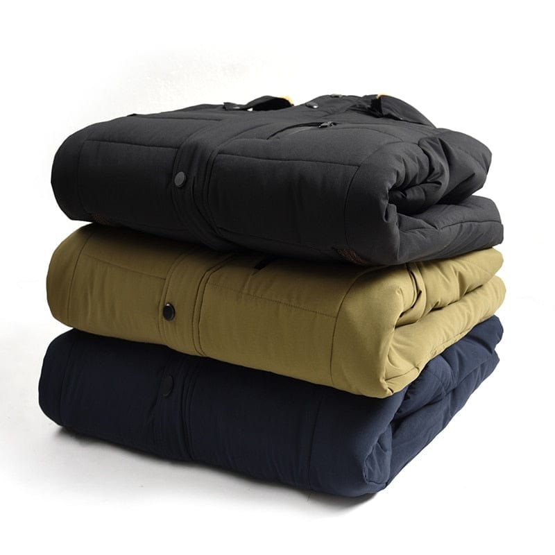 Men's Winter Waterproof Hooded Fur-Collar Fleece Parka Jacket