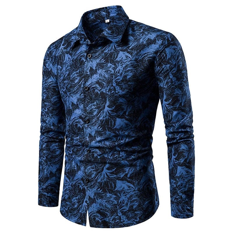 Men's Printed Long-Sleeve Slim-Fit Dress Shirt