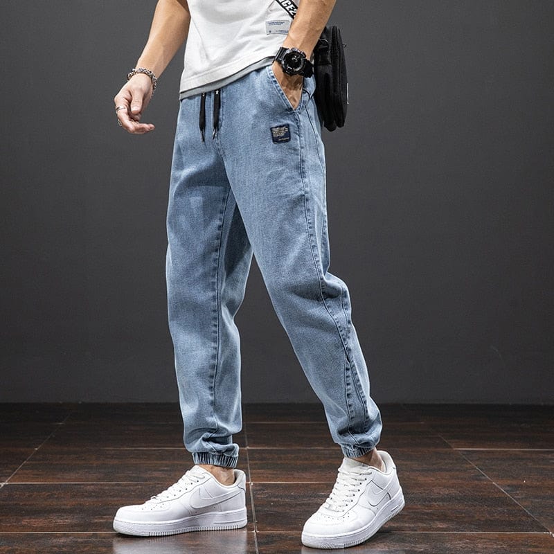 Men's Black Blue Baggy Cargo Denim Jogger Jeans, Plus 6XL-8XL