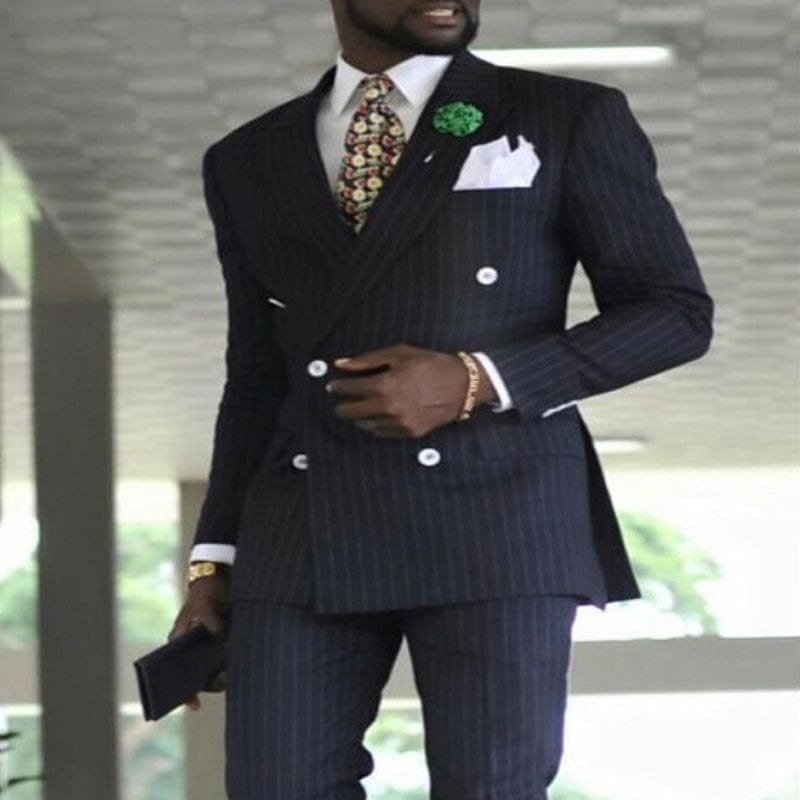 Men's Pinstripe Double-Breasted 2-Piece Wedding Tuxedo Suit