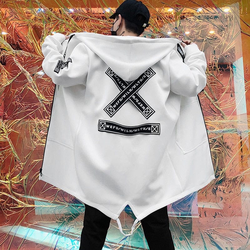 Men's Hooded Print Harajuku Ribbon Windbreaker Jacket
