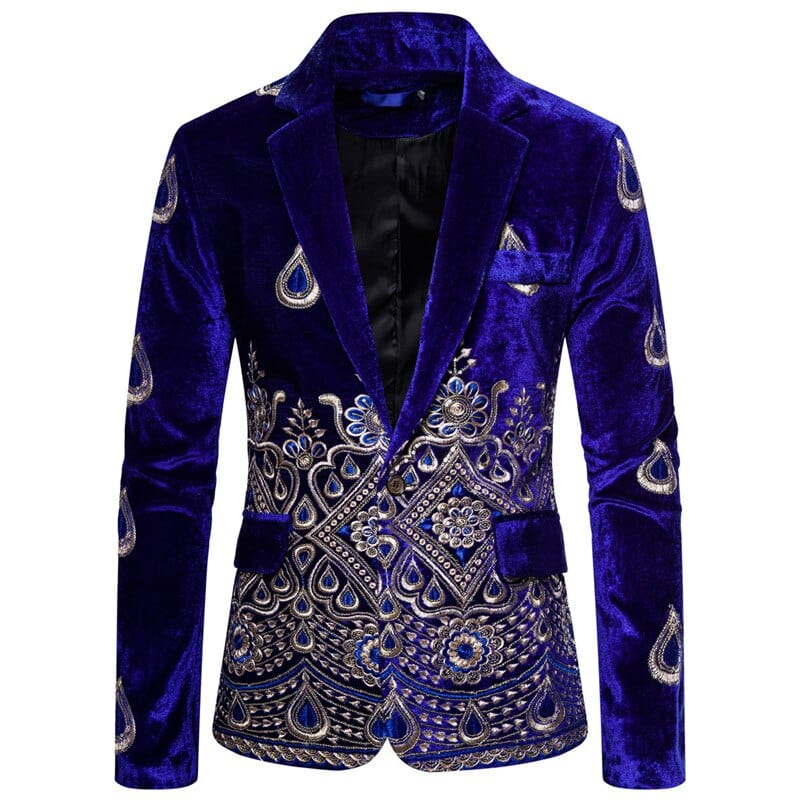 Men's Floral Embroidery Velvet Slim Fit Wedding Suit