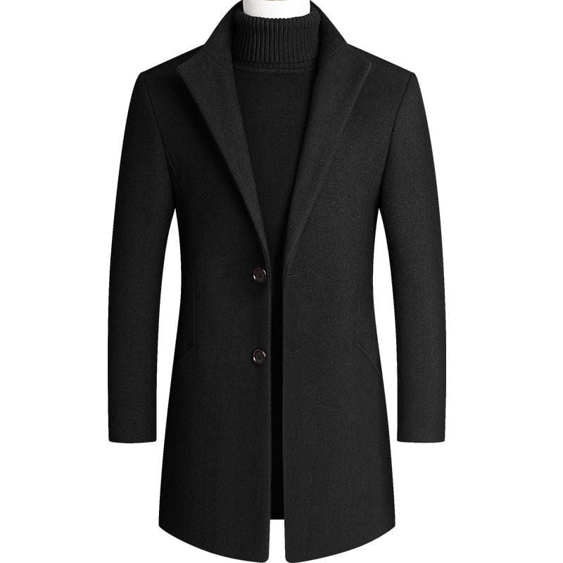 Men's Autumn Winter Wool-Blend Trench Coat, Turn-Down Collar Jacket