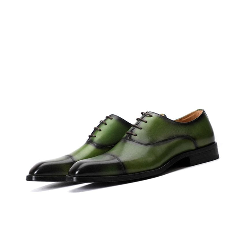 Men's Green Genuine Leather Lace-Up Oxford Dress Shoes