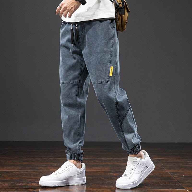 Men's Solid Cotton Baggy Denim Jogger Jeans, Plus 6XL-8XL