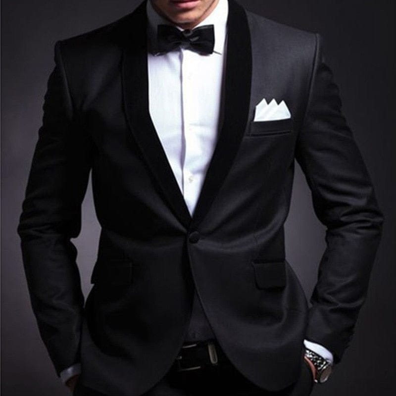 Men's Black Shawl Lapel Slim Fit 2-Piece Wedding Tuxedo