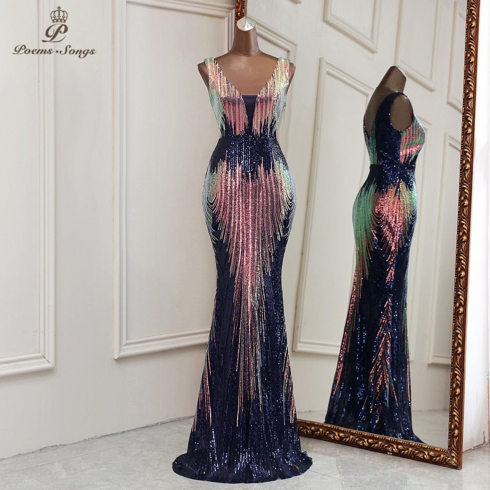 Women's Deep V-Neck Mermaid Formal Evening Dress