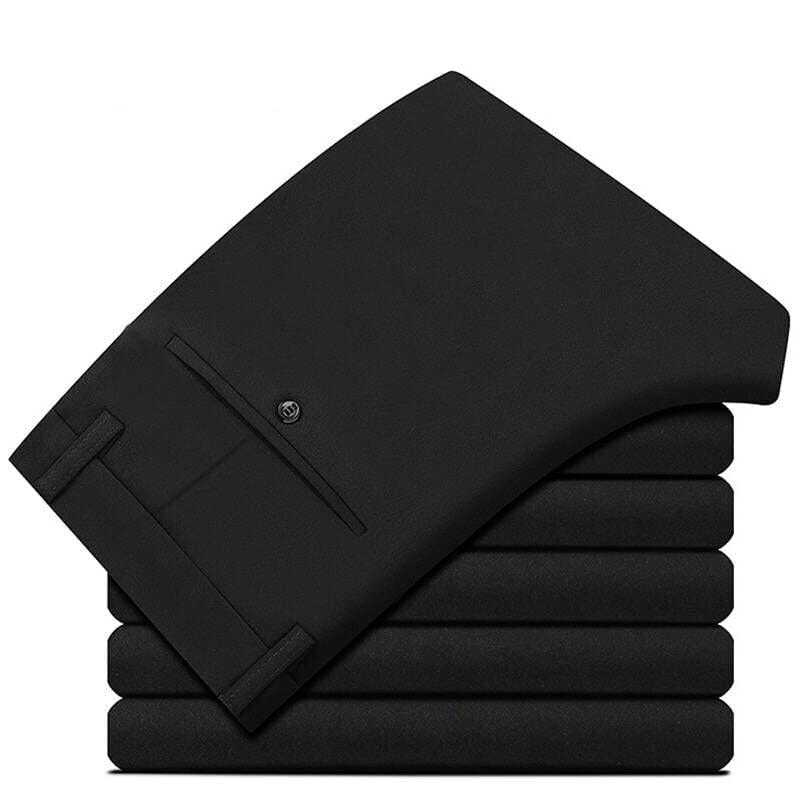 Men's Slim-Fit Solid Black Straight Dress Pants, Formal Trousers