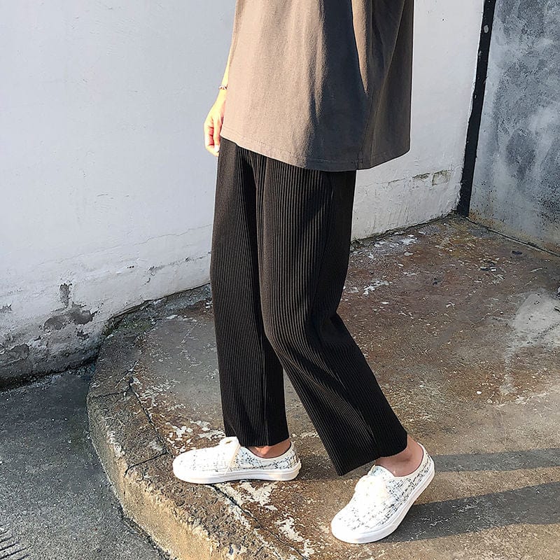 Men's Elastic-Waist Ice Silk Wide-Leg Pleated Pants