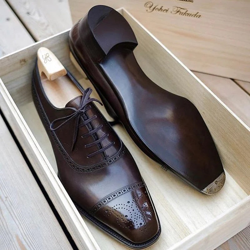 Oksfordice za muškarce, smeđe i crne poslovne cipele na vezanje od PU-materijala, uredske brogue cipele, elegantne muške cipele