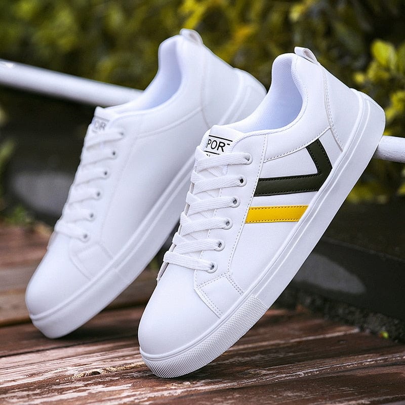 Men's Lightweight Breathable Lace-Up White Casual Sneakers Travel