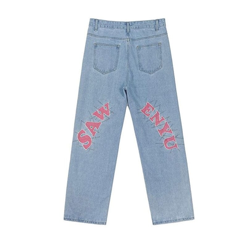 Men's Straight Loose Wide-Leg Embroidered Jeans