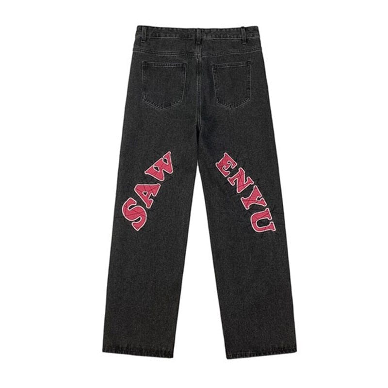 Men's Straight Loose Wide-Leg Embroidered Jeans