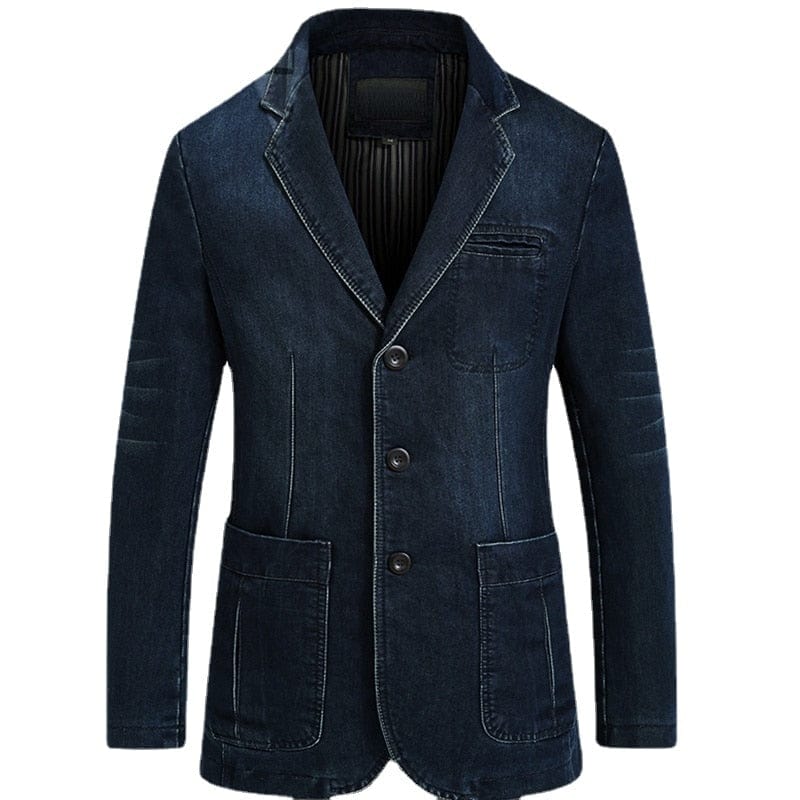 Men's Casual Denim Slim Single-Breasted Blazer Jacket