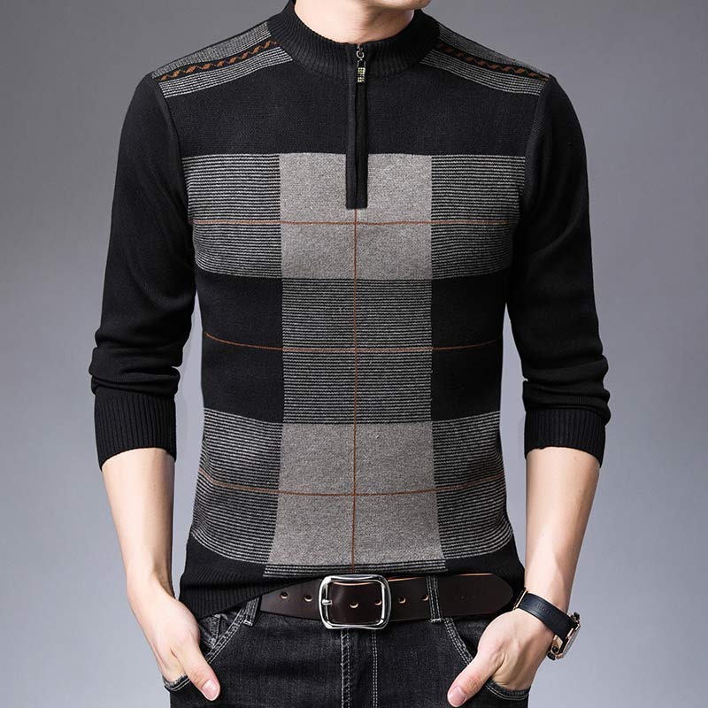 Men's Thick Warm Striped Zip Knit Sweater 2026