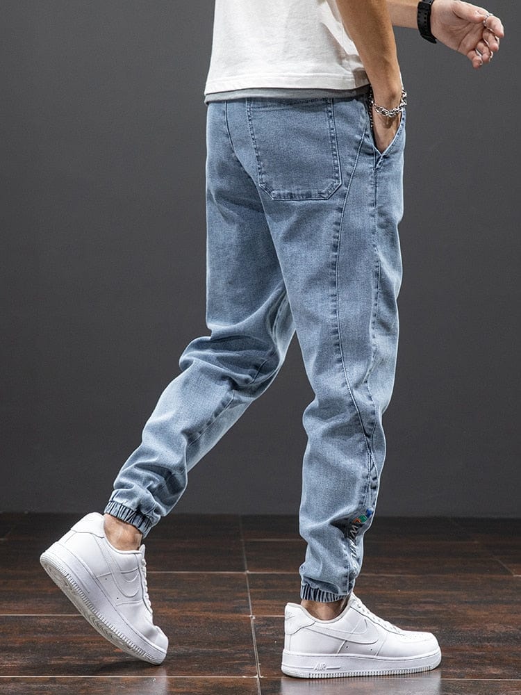 Men's Black Blue Baggy Cargo Denim Jogger Jeans, Plus 6XL-8XL