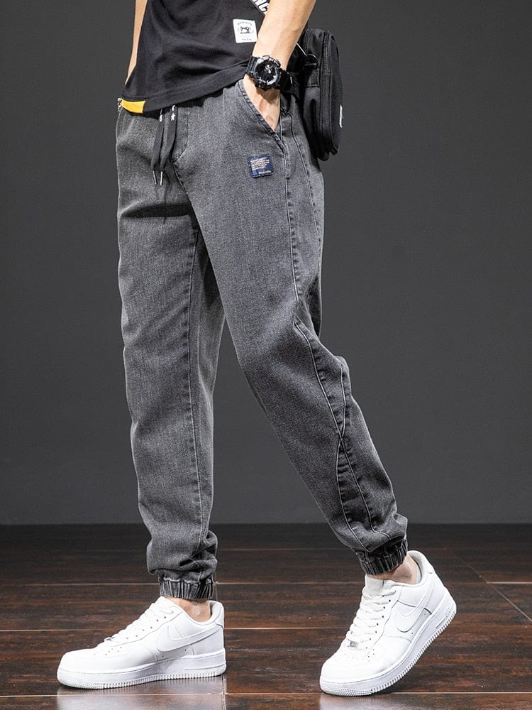 Men's Black Blue Baggy Cargo Denim Jogger Jeans, Plus 6XL-8XL