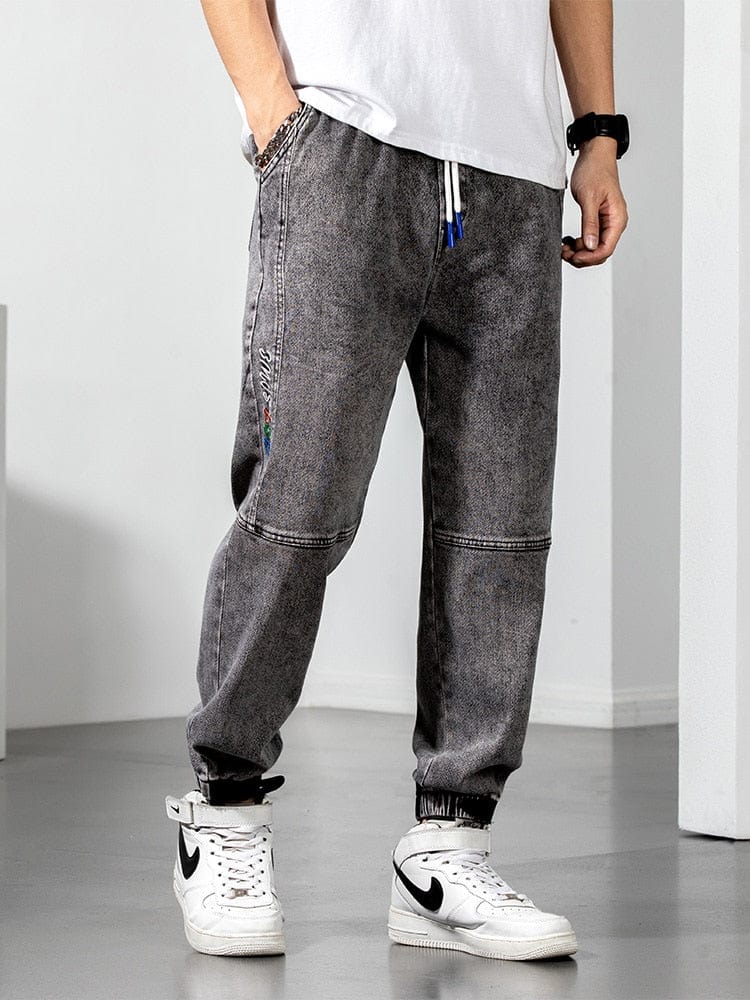 Men's Baggy Ankle-Length Denim Jogger Jeans, Plus Size 6XL-8XL