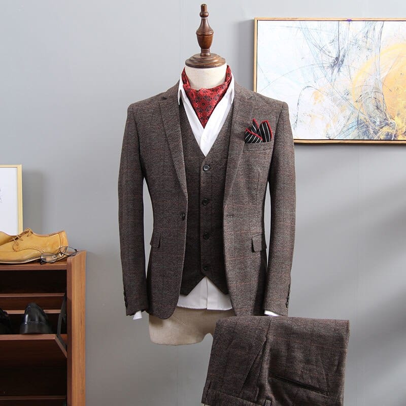 Men's British Plaid 3-Piece Wedding Suit