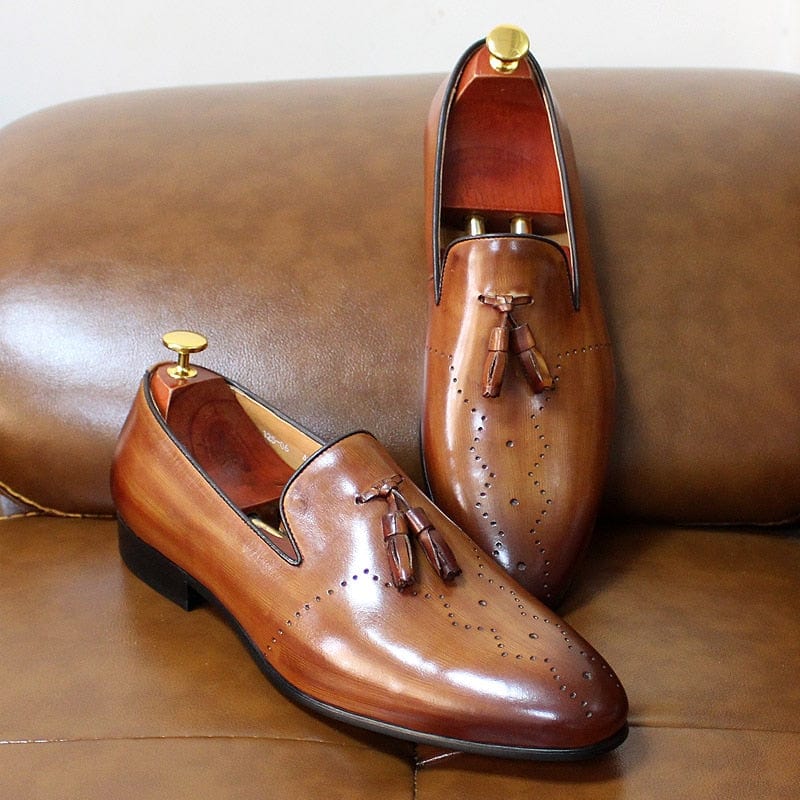 Men's Genuine Leather Tassel Loafers Dress Shoes