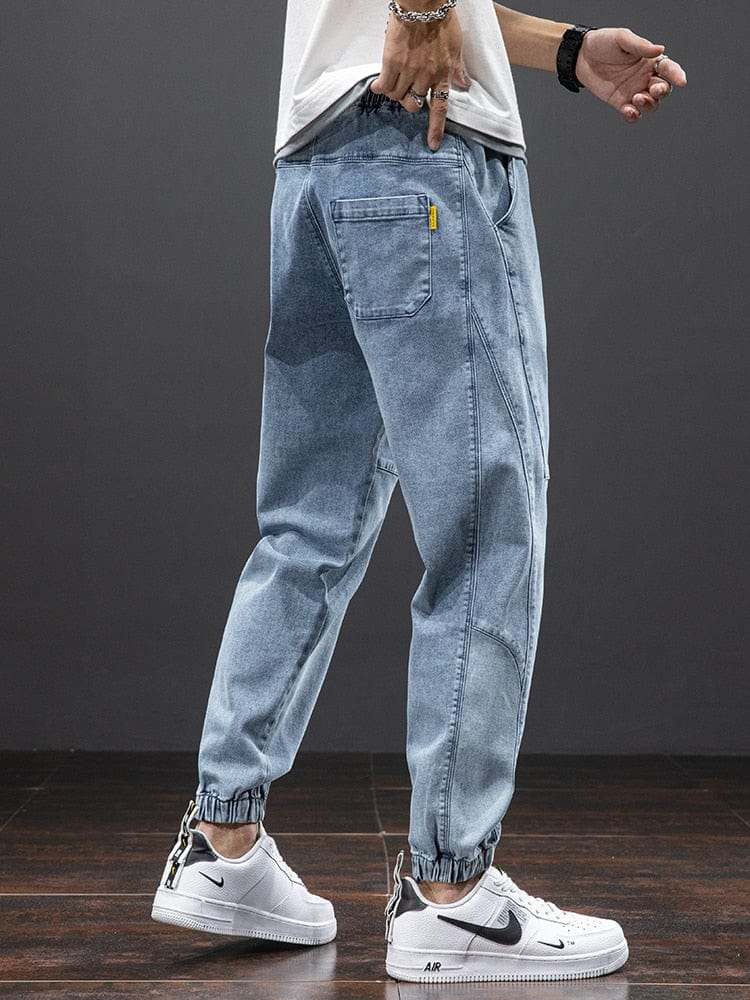 Men's Solid Cotton Baggy Denim Jogger Jeans, Plus 6XL-8XL