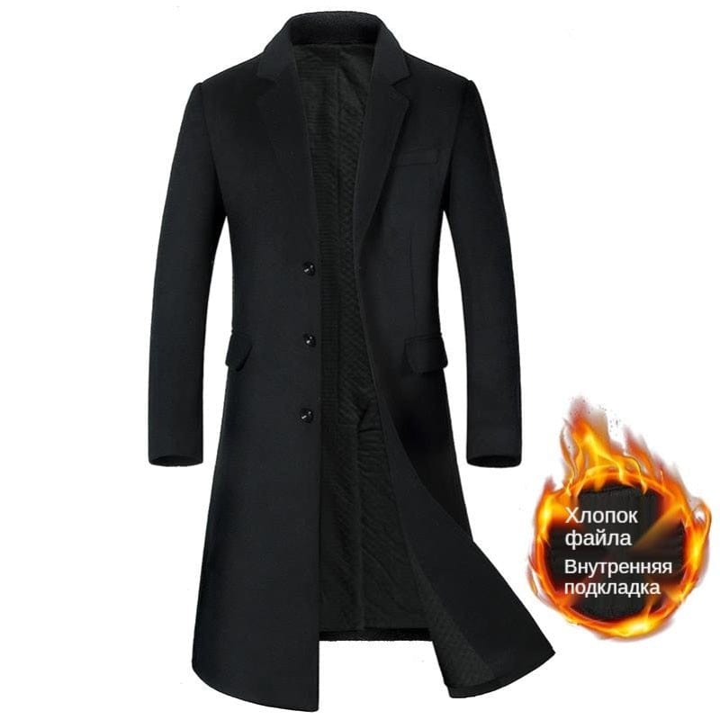 Men's Below-the-Knee Wool Overcoat (51% Wool)