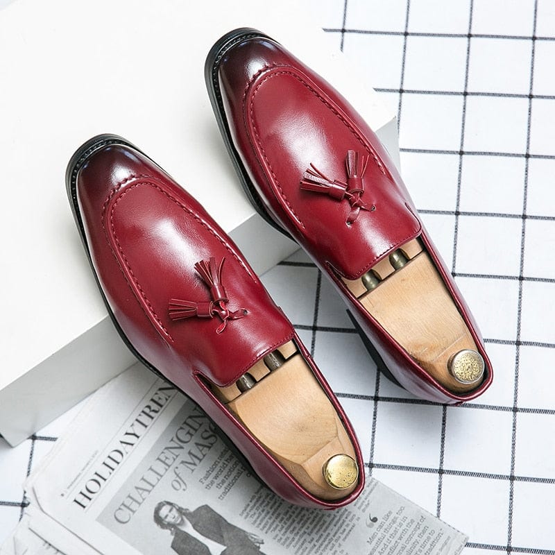 Mocasini pentru bărbați, pantofi de nuntă din piele PU roșie, cu ciucuri, realizați manual, transport gratuit, pantofi eleganți pentru bărbați