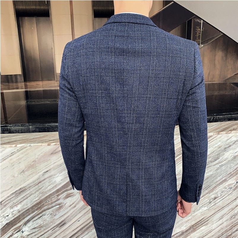 (Jackets+Pants) 2022 New Style Men&#39;s Spring High Quality Cotton Business Blazers/Male Slim Plaid Two Suit/plaid Groom Dress 3XL