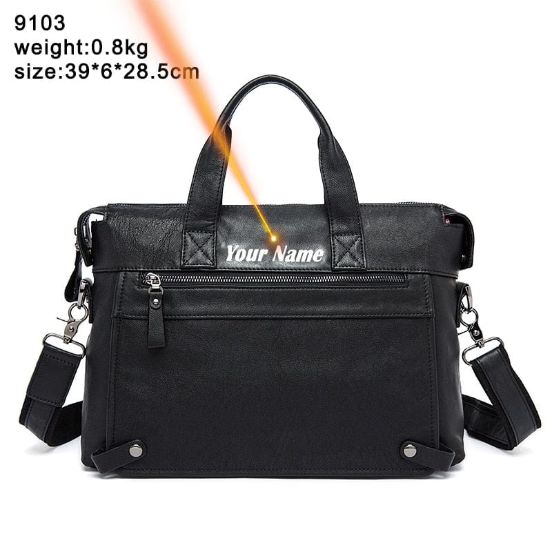 Men's Leather Laptop Tote Shoulder Bag, Business Crossbody Briefcase