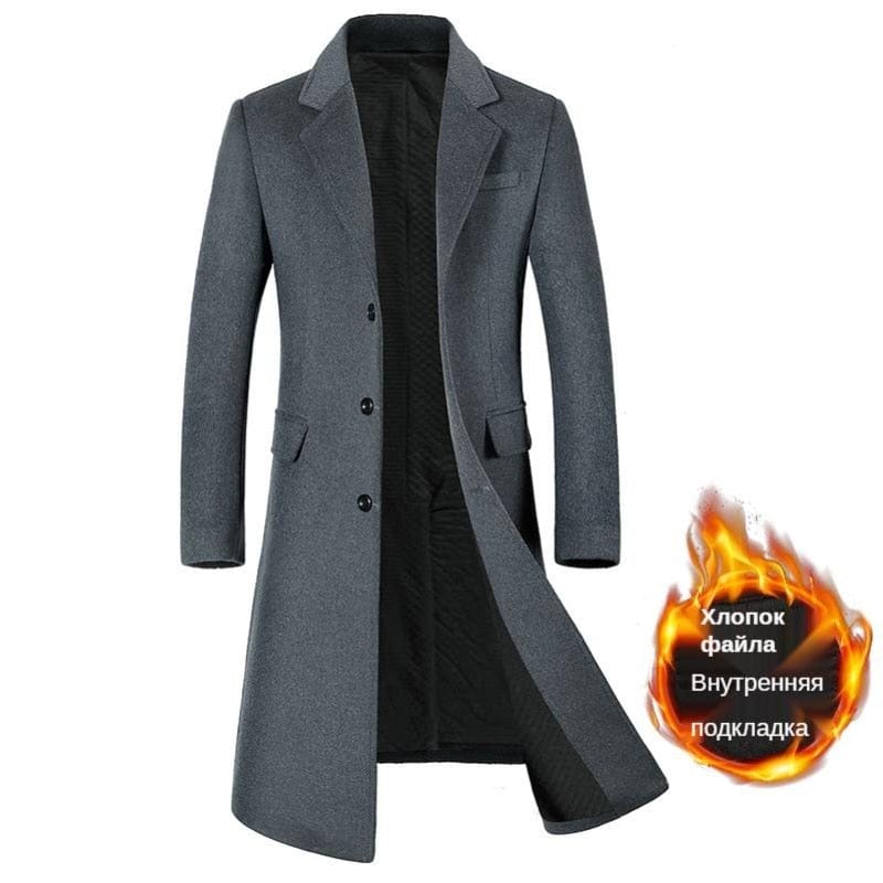 Men's Below-the-Knee Wool Overcoat (51% Wool)