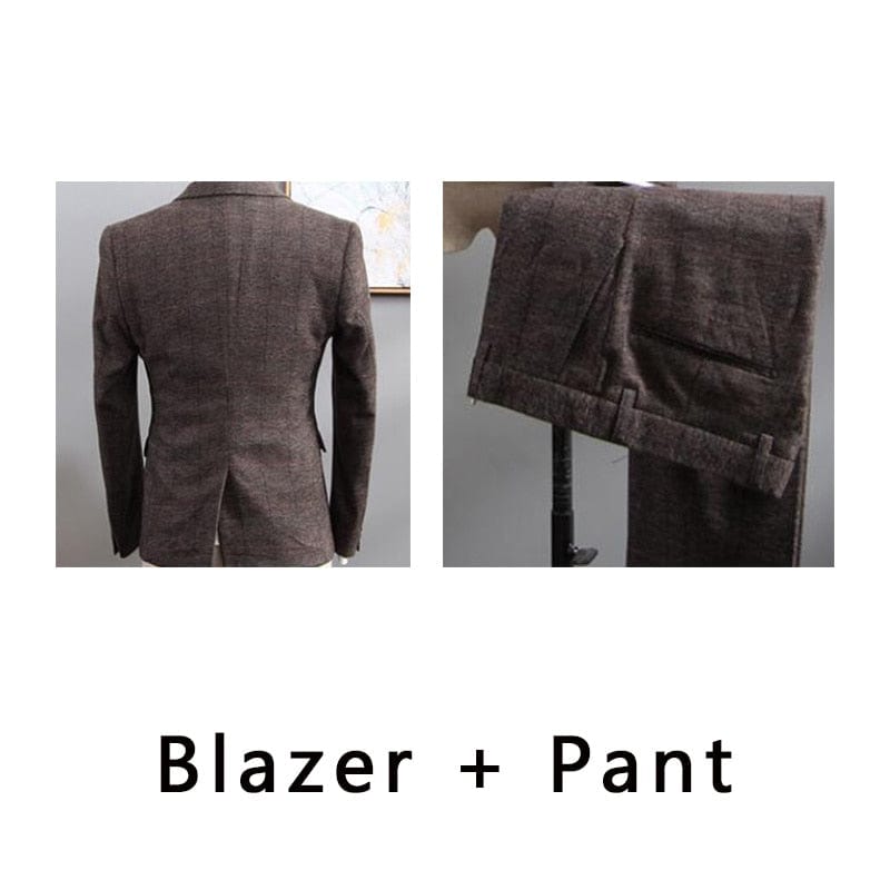 Men's British Plaid 3-Piece Wedding Suit