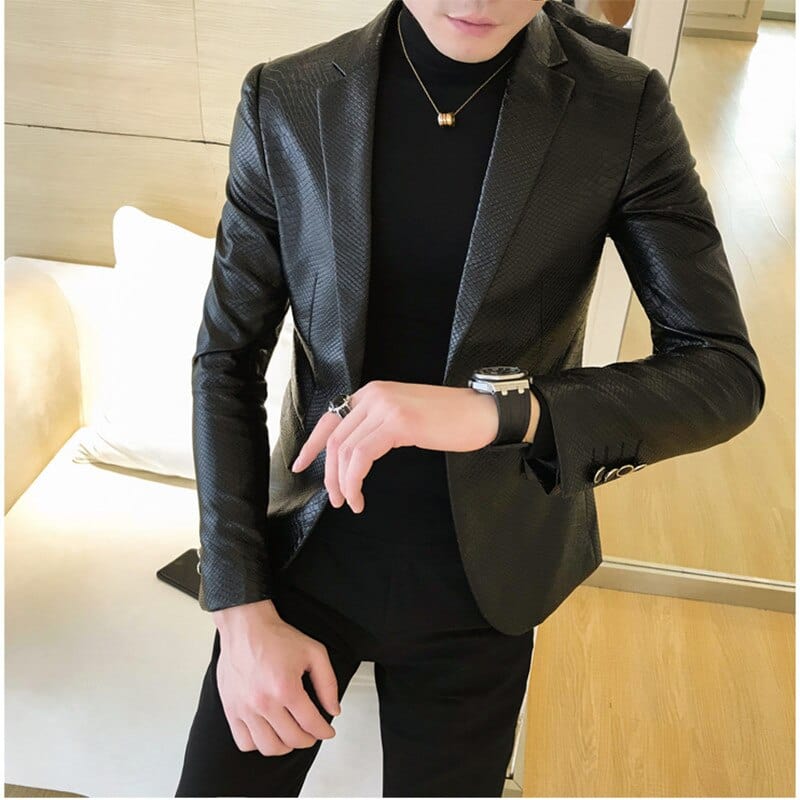 2022 Brand Clothing Men's Spring Slim Casual Leather Jacket/Male Fashion High Quality Leather Blazers/Man Leisure Clothing 4XL