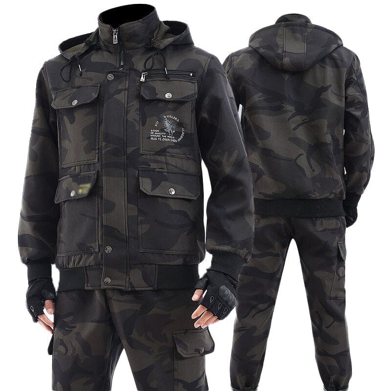 Men's Winter Fleece Work Jacket and Pants Set, Thick Mechanic Suit